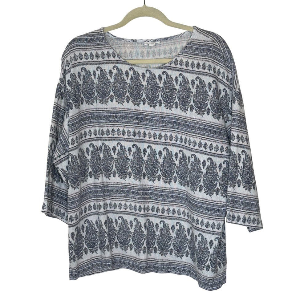 Pure Jill Women's Paisley Print 3/4 Sleeve Top, Hemp Blend, Casual Comfy‎ Large